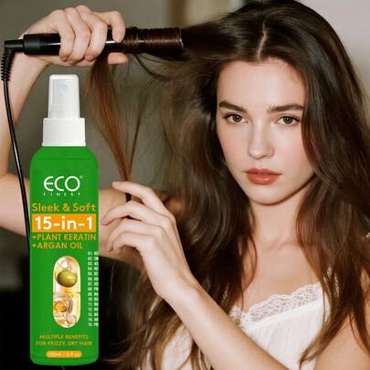 热保护喷雾 - 隔热喷雾 - 有效抵御吹风机和造型工具的损伤，轻盈免洗，适合所有发质，可抵御高达 450°F 的热损伤 | 多功能保湿喷雾，蕴含植物角蛋白和摩洛哥阿甘油，修护受损发质，滋润秀发，5 液盎司