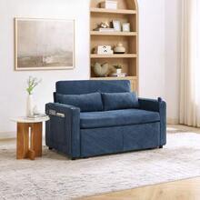 Minimalist, Elegant And Lightweight 3-In-1 Two-Seater Sofa Bed With A Sliding Convertible Function, USB Charging, Ideal For Naps, Beige - Navy Blue - View 3