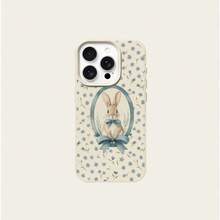 Bunnies 1pc TPU Material Floral Blue Bow Rabbit Pattern Phone Case Compatible With Apple 17 Pro Max/17/16 Pro Max/15/13/12/11, S20 FE/A15/S24/A55, Note 11/Note 12/Note 13 Pro, Full Coverage Anti-Drop Soft Protective Phone Cover - White - View 5