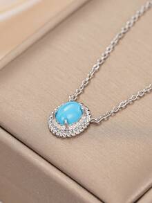 1pc Elegant Cubic Zirconia Pendant Necklace, Valentine's Day Gift, Wedding Jewelry - 1# - View 3