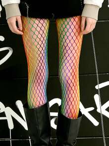 两种款式可选：彩虹渐变色渔网袜，朋克哥特风网袜 - 彩色 - 查看 8