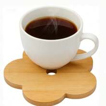 12厘米/4.7英寸 INS风格竹花隔热垫，耐热杯垫，带收纳架的隔热垫，家用 - 杏色 - 查看 3