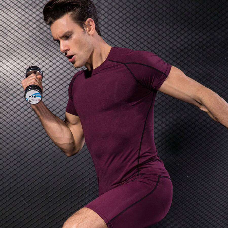 Men Workout Clothes - Burgundy - View 1