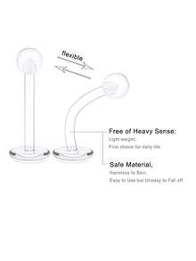 10-50个透明亚克力唇环，简约款式，柔韧杠铃式，6/8/10/12毫米，无涂层，无镶嵌，男士穿刺饰品，耳软骨耳屏耳廓固定耳环 - 唇釘 - 查看 6