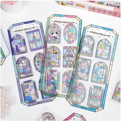 Hình dán kính nhiều màu sắc - Thích hợp cho album ảnh thủ công, trang trí nhà cửa, sổ lưu niệm, đồ thủ công mỹ nghệ tự làm, tiệc theo phong cách retro, văn phòng phẩm học sinh và đồ thủ công mỹ nghệ.