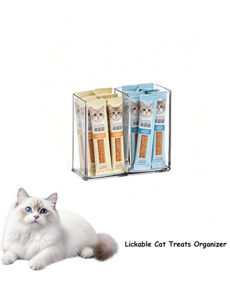 1个可舔猫零食收纳盒，亚克力桌面零食架，挤压式猫粮收纳罐，带可拆卸隔板，湿猫零食收纳盒，适用于橱柜、食品储藏室、冰箱，多功能节省空间收纳盒 - 普通的 - 查看 4