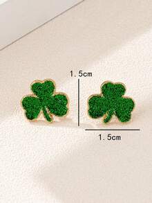 1 Đôi bông tai hình cỏ bốn lá cổ điển, thời trang, thiết kế giản dị, đa năng dành cho nữ - màu xanh lá - Xem 5
