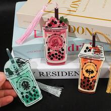 Fantasy Readers/Romantic Readers/Dark Romantic Themed Delicious Pearl Milk Tea Shaped Acrylic Colored Bookmarks, Cute Reading Page Design, Party Decorations, Reading Decorations, Learning Markers, Writing Helpers, Suitable For Book Lovers, Readers, Writers, Women, And Men. - Milk Tea Stick - View 2