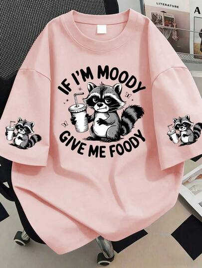 Áo thun cổ tròn in chữ và hoạt hình dành cho nữ cỡ lớn, thích hợp mặc thường ngày vào mùa hè hoặc dịp nghỉ lễ.