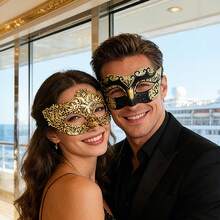 Masquerade Ball Mask, Venetian Lace Eye Mask For Women, Christmas & Halloween Party Costume Mask Set, Couple Cosplay Mask - Gold - View 3