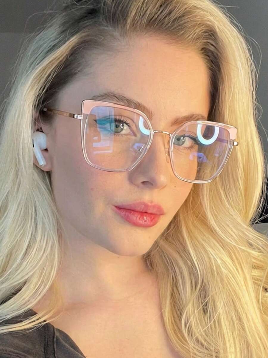1 Pair Women's Multi-Color Cat Eye PC Frame Metal Hoop Fashionable Contrast Color Personalized Non-Prescription Glasses - Multicolor - View 1