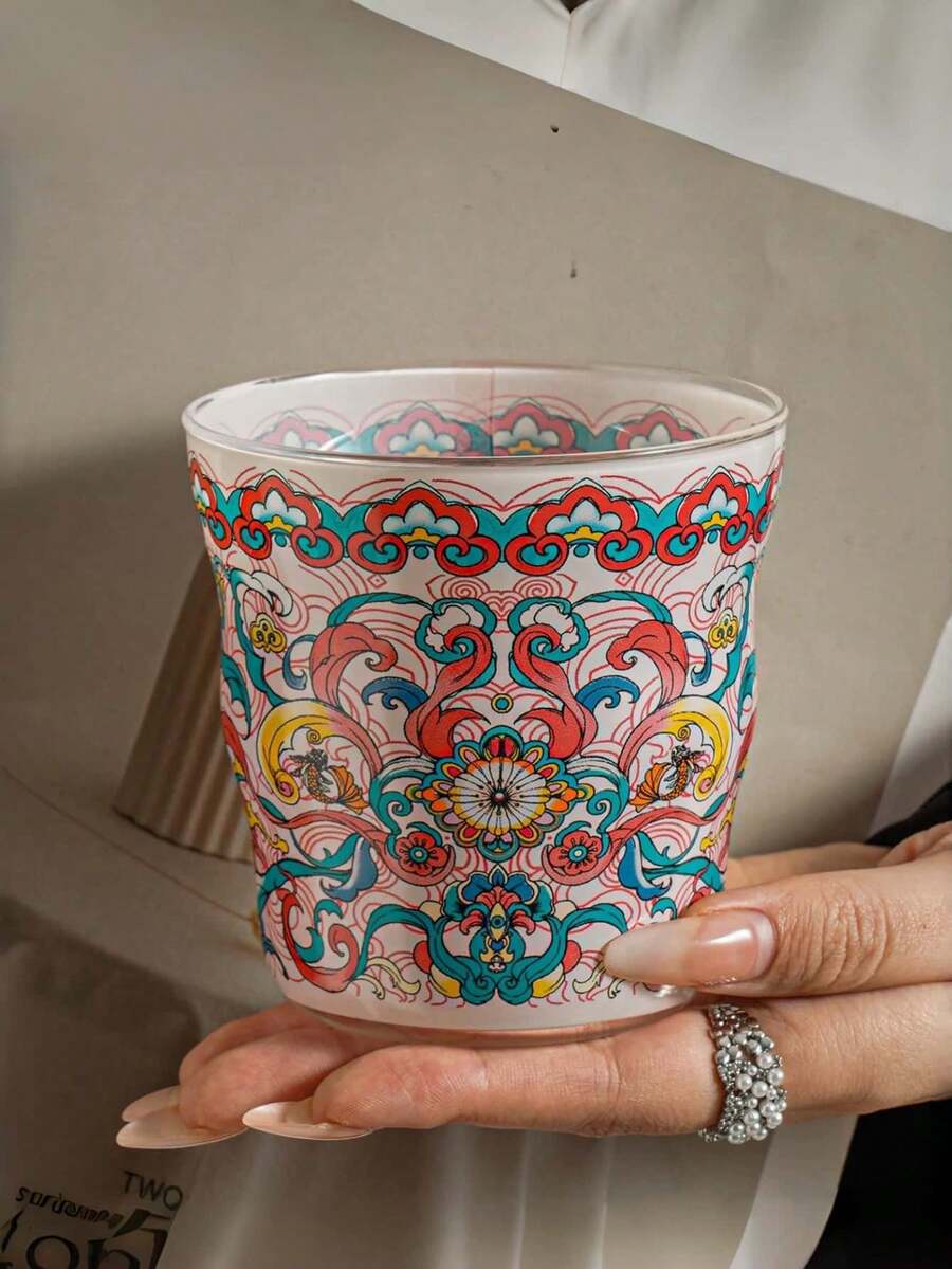 1个复古宫廷吉祥图案玻璃杯,高品质耐热玻璃杯,小众花卉图案咖啡杯,牛奶下午茶甜点杯,精美礼品杯,适合家庭、餐厅、咖啡馆、甜品店、礼品、聚会、派对等场合。 - 彩色 - 查看 1