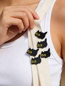 QIHOO 1 Ghim cài áo hình mèo đen mắt đen dễ thương bằng hợp kim, đính hoa, quà tặng hàng ngày cho nữ, ghim cài an toàn cho túi xách nữ. - Nhiều màu - Xem 5