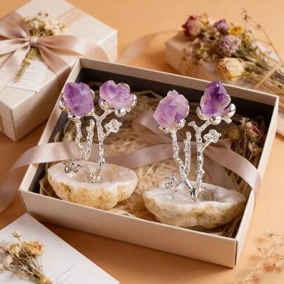 1 Cụm tinh thể thạch anh tím và mã não tự nhiên thủ công | Đồ trang trí đá chữa bệnh dùng trong nhà & Quà tặng Ngày của Mẹ