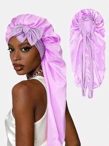 1pc Women's Stretchy Ribbon Long Tube Satin Sleep Cap, Hair Care Cap, Long Hair Head Cover, Suitable For Daily Use - Multicolor - View 22