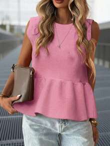 FOR BEAUTY Áo dệt kim nữ mùa hè Y2K màu trơn không tay, gấu bèo, dáng ôm, phong cách casual chic, mặc đi làm, hẹn hò, du lịch - Long lanh - Xem 5