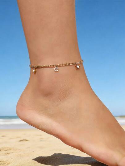 MONALLY 18K镀金精致不锈钢星星吊坠脚链，女士脚链，适合海滩度假，生日礼物，送给闺蜜的夏季海滩脚链饰品
