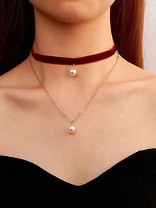 1 chiếc dây chuyền mặt ngọc trai hai lớp tối giản phong cách retro dành cho nữ, có thể cá nhân hóa. - Nhiều màu - Xem 3