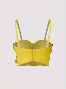Women's 3D Handmade Fabric Flower Rhinestone Decor Camisole Bustier, Fitted Short Strapless Tank Top, Luxury Sweet Style, Suitable For Vacation, Photoshoot, Date, Evening Party, Versatile Wear, Shaping Top - Yellow - View 5