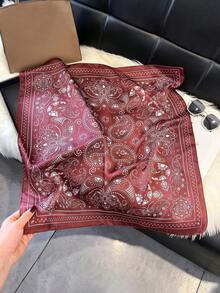1pc Elegant Paisley Floral Print 70cm Silk-Like Square Scarf, Versatile Bandana, Waist Belt, Hair Accessory, Fashion Neckerchief Suitable For Daily Matching And Decoration,Beach,Holiday - Multicolor - View 9