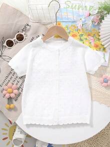 Girls Lightweight Breathable Floral Lace Trim Knit Cardigan, Spring/Summer - White - View 1