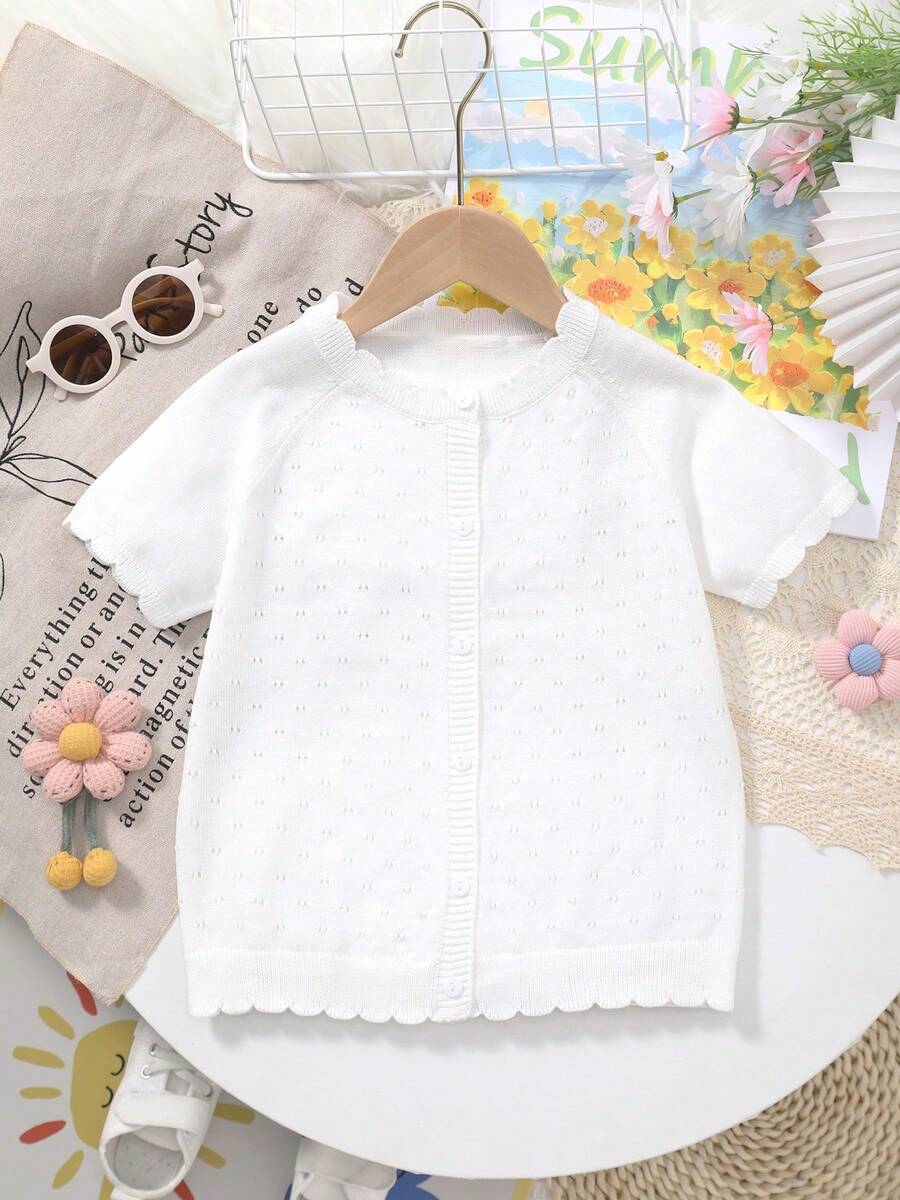 Girls Lightweight Breathable Floral Lace Trim Knit Cardigan, Spring/Summer - White - View 1