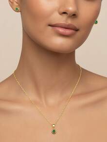 Bộ trang sức 3 món bằng thép không gỉ, bao gồm dây chuyền mặt đá CZ tròn và bông tai dáng dài, thích hợp làm quà tặng tốt nghiệp, tựu trường, Ngày Valentine, Ngày của Mẹ, sinh nhật, kỷ niệm, hẹn hò, dự tiệc và du lịch. - Nhiều màu - Xem 5