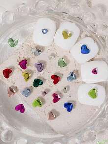 50-200pcs Shiny Multi-Color Heart Nail Diamonds Flatback Rhinestones Small Heart Crystal Nail Studs Professional Gel Nail Decor Accessories - Multicolor - View 3