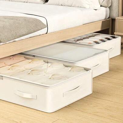 1/2 Reinforced Dustproof Under-Bed Storage Boxes With Handles, For Storing Quilts, Blankets, Bedding, Pillows, Toys, And Other Bedroom Accessories