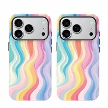Phone Case - Vibrant And Wavy Distinctive Design, Stylish And Modern 2-In-1 Protective Case, Rugged Dual-Layer Construction For Durability And Drop Resistance, Compatible With IPhone 17, 16, 15, 14, 13, 12, 11, Galaxy - White - View 3