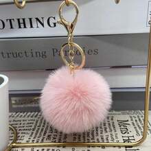 Rex Rabbit Fur Ball Pendant Plush Ball Keychain - Khaki - View 3