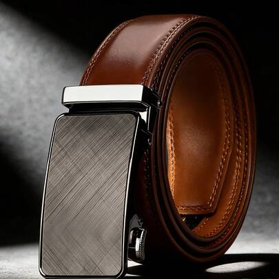 Men's Genuine Leather Dress Belt, Adjustable Length, Ideal Gift For Summer, Autumn, Halloween And Autumn/Winter, Suitable For Teenagers And Young Men, Applicable For Casual, Outdoor, Sports, Vacation, Graduation, Birthday And Daily Wear