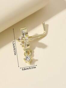 1pc L-Shaped Gold Rhinestone Flower Nose Ring/Stud, Valentine's Day & Mother's Day Gift - Gold - View 3