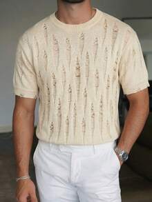 男女通用韩版纯色休闲宽松落肩圆领短袖上衣，春夏款 - 杏色 - 查看 2