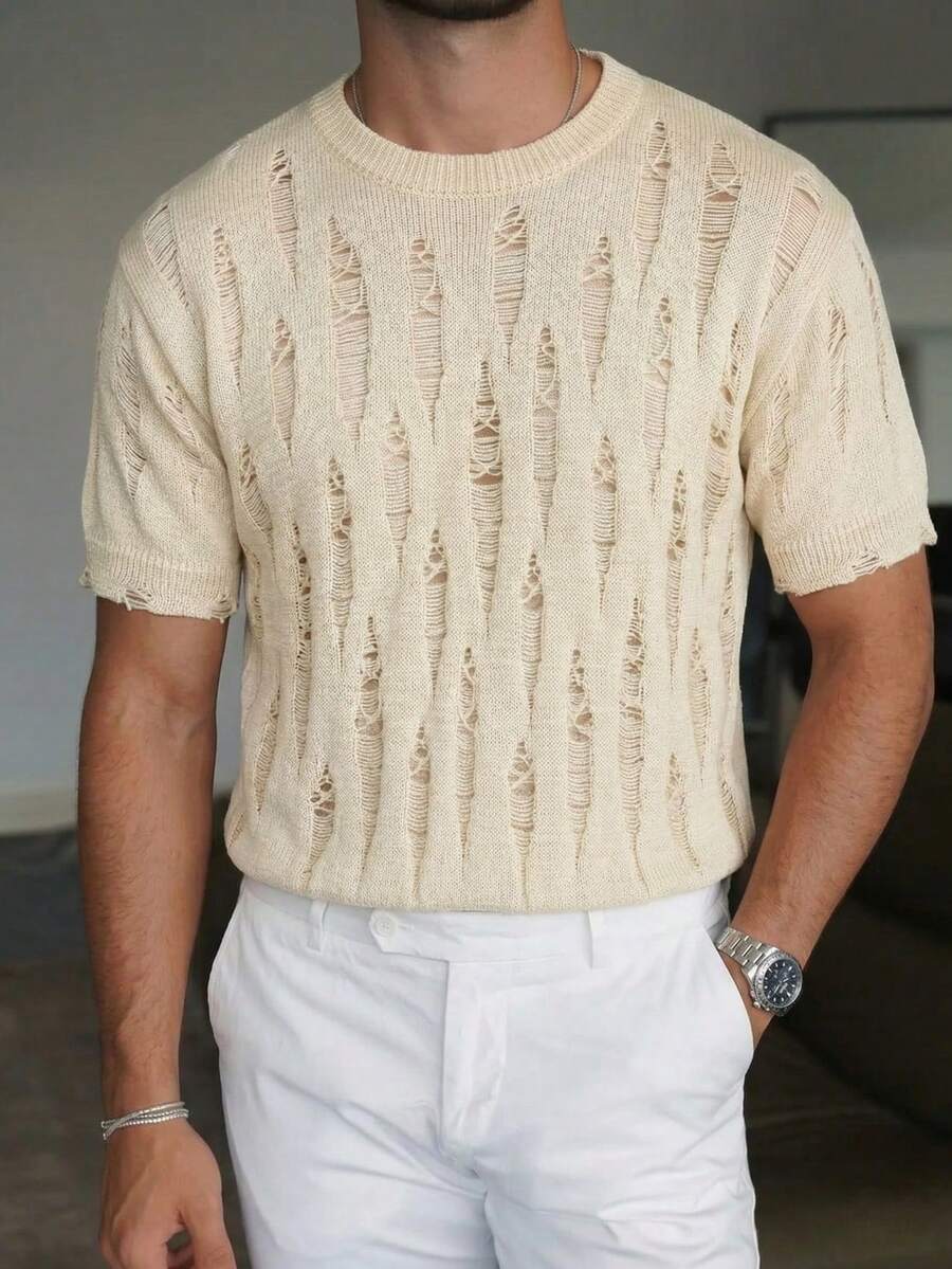 男女通用韩版纯色休闲宽松落肩圆领短袖上衣，春夏款 - 杏色 - 查看 1