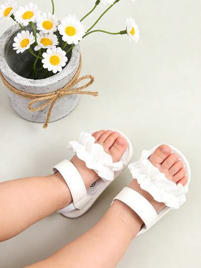 סנדלי תינוקות בנות עם קפלים, נעלי קיץ לתינוקות עם סוליה רכה ונמוכה, רצועה מתכווננת נושמת סנדלי נסיכה לתינוקות לחוף הים, מסיבה, ללבוש יומיומי 0-18 חודשים