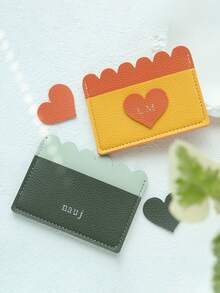 1pc Custom Name Duotone Scallop Card Case Customized Initals Credit Card Holder, Custom Engraved Credit Card Holder With Golden Lettering, Personalized Pu Leather Credit Card Holder Wallet ,With A Fun Scalloped Shape Personalized Golden Monogram Slim Id Card Wallet With 3 Slots Synthetic Leather Slim Front Pocket Wallet - Multicolor - View 3