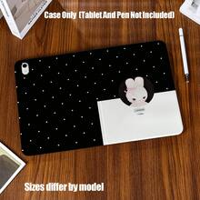 Black Polka Dot Pink Bunny Case (Book Style With Pencil Slot) Classic Black Base With White Polka Dots, Featuring A Fluffy White Bunny With A Pink Bow In A Circular Frame. Compatible With IPad Mini 4/5/6, 9.7/10.2/10.5/10.9/11/12.9/13 Inch, Pro/Air 4/5/6/7, 10th/11th Gen, Galaxy Tab A7Lite/A8/A9/A9Plus/S6Lite/S7/S8/S9/S10/S11/FE/Plus Series. - Multicolor - View 1