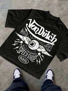 Camiseta informal de manga corta con cuello redondo y estampado gráfico para niños y adolescentes, top de verano - Negro 2 - Ver 2