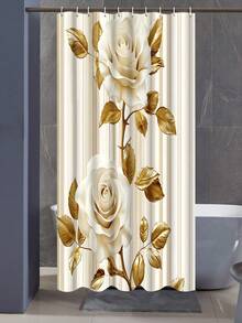 1/4pcs 3D Rose Print Waterproof Shower Curtain With Hooks - Machine Washable Polyester Bathroom Partition - A - View 21