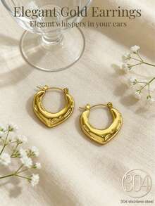 1 Pair Elegant Gold Geometric Earrings, Made Of Stainless Steel With 18K Gold Plating, Perfect Daily Wear For Women - 2 Elegant Earrings - View 5