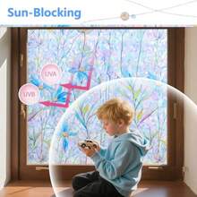 Window Privacy Film Stain Glass Film Flowers Rainbow Window Film Window Clings Non-Adhesive Reusable Decorative For Home Blue Lotus 35.4 Inch X 13.1 Feet - Blue Lotus - View 4