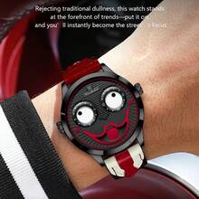 POEDAGAR 男士嘻哈休闲小丑造型个性化石英表，表盘设计独特新颖 - 白色 - 查看 10