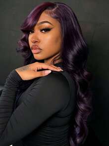 Dark Purple Loose Wave Lace Front Wigs Human Hair No Shedding And  13x4 HD Transparent Violet Purple Glueless Wigs Human Hair Pre Plucked With Baby Hair 250 Density Body Wave Brazilian Virgin Lace Frontal Human Hair Wigs For Women - 深紫色 - 查看 3