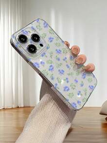 1pc Fashion Creative Full-Screen Purple Flower, Leaf, Floral Painted Pattern Soft TPU Transparent Anti-Fall Anti-Scratch Anti-Fingerprint Phone Case, Camera Lens Protection Compatible With Apple, Nothing, Pixel, International Version,  Not The Domestic Version - Multicolor - View 4