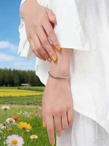 1pc Fashionable Snake Chain Beaded Bracelet, Suitable For Daily Wear For Women - Silver - View 3