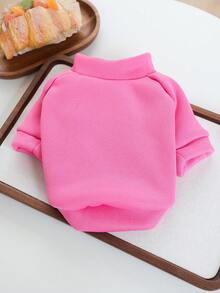 PETCIRCLE 1pc Pet Clothes, Dog/Cat Outdoor/Indoor Apparel, Comfortable Solid Round Neck Sweatshirt For Small Dogs & Puppies, Spring/Autumn - Rose Red - Hot Pink - View 5