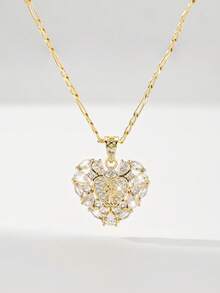 1pc Classic European And American Style Copper Inlaid Zirconia 's Protective Light Heart Pendant Necklace, Limited Edition, Suitable For Christmas/Thanksgiving/Halloween/Mother's Day/Valentine's Day Gifts, Catholic First Communion, Daily And Festival Wear, Prayer - Yellow Gold - View 1