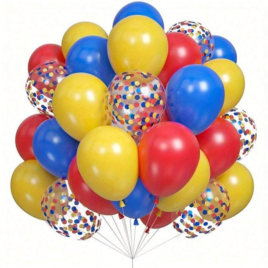 40pcs Colorful Balloon Set, Including Red, Yellow And Blue Latex Balloons, Suitable For Carnival, Circus, Birthday Party And Wedding Decoration - 18 YEARS - View 1