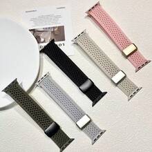 Dây đeo đồng hồ bằng nylon dệt kim thoáng khí, khóa từ tính, tương thích với Apple Watch Series Ultra/SE/11/10/9/8/7/6/5/4/3/2/1, 38mm/40mm/41mm/42mm/44mm/45mm/46mm/49mm, kiểu dáng cổ điển, dễ đeo, thời trang cho cả nam và nữ. - ánh sao trắng - Xem 2